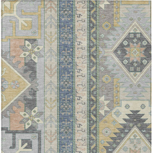 5' X 8' Silver Beige And Gold Aztec Washable Indoor Outdoor Area Rug