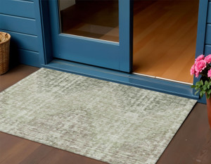 3' X 5' Fern Green And Ivory Geometric Washable Indoor Outdoor Area Rug