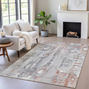3' X 5' Copper And Gray Abstract Washable Indoor Outdoor Area Rug - Copper, Gray