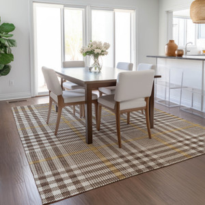 5' X 8' Brown And Beige Plaid Washable Indoor Outdoor Area Rug - 608219163822