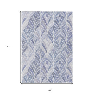 5' X 8' Denim Blue And Sky Blue Geometric Washable Indoor Outdoor Area Rug - 608219320881