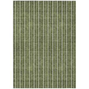 3' X 5' Olive Green And Ivory Striped Washable Indoor Outdoor Area Rug - Olive Green, Ivory