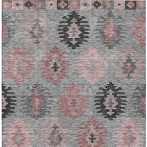 3' X 5' Gray Mauve And Charcoal Southwestern Washable Indoor Outdoor Area Rug