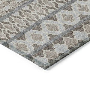 5' X 8' Taupe Beige And Gray Quatrefoil Washable Indoor Outdoor Area Rug