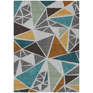 5' X 8' Gray Copper And Brown Geometric Washable Indoor Outdoor Area Rug