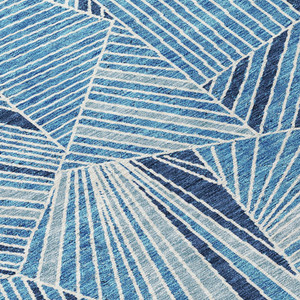 5' X 8' Blue And Teal Blue Geometric Washable Indoor Outdoor Area Rug