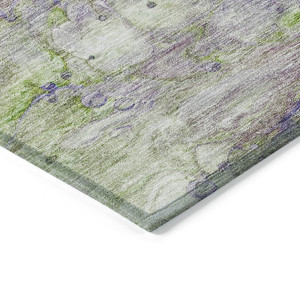 3' X 5' Purple Lilac And Artichoke Green Abstract Washable Indoor Outdoor Area Rug