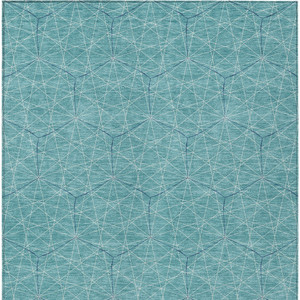 5' X 8' Teal Blue Black And Ivory Geometric Washable Indoor Outdoor Area Rug