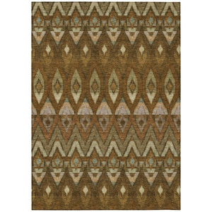 3' X 5' Brown Beige And Artichoke Green Southwestern Washable Indoor Outdoor Area Rug