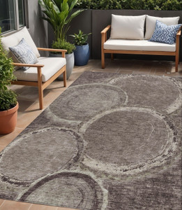 5' X 8' Chocolate And Beige Faux Bois Washable Indoor Outdoor Area Rug