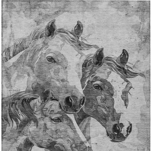 5' X 8' Gray And Silver Horse Washable Indoor Outdoor Area Rug