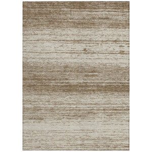 3' X 5' Brown And Beige Striped Washable Indoor Outdoor Area Rug