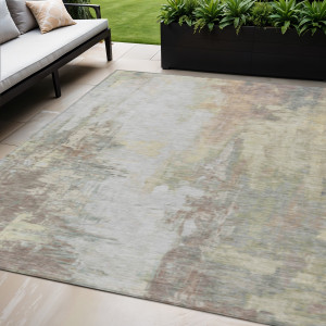 5' X 8' Tan And Brown Abstract Washable Indoor Outdoor Area Rug