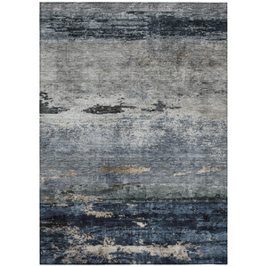 3' X 5' Navy Blue Gray And Black Abstract Washable Indoor Outdoor Area Rug