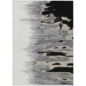 5' X 8' Black Gray And Ivory Abstract Washable Indoor Outdoor Area Rug Transitional Style - Black, Gray, Ivory Color