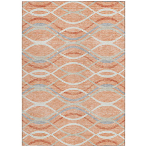 5' X 8' Peach Orange And Gray Abstract Washable Indoor Outdoor Area Rug