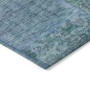 5' X 8' Teal Blue Aqua And Gray Patchwork Washable Indoor Outdoor Area Rug