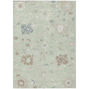 3' X 5' Artichoke Green Ivory And Brown Floral Washable Indoor Outdoor Area Rug