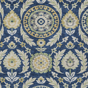 5' X 8' Navy Blue Gold And Beige Floral Washable Indoor Outdoor Area Rug