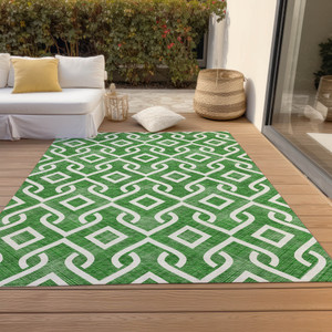 3' X 5' Emerald And Ivory Geometric Washable Indoor Outdoor Area Rug
