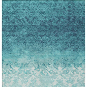 5' X 8' Teal Blue And Ivory Damask Washable Indoor Outdoor Area Rug - Teal Blue, Ivory