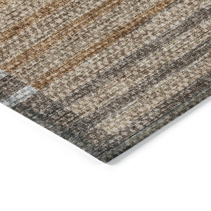 5' X 8' Chocolate And Gray Striped Washable Indoor Outdoor Area Rug