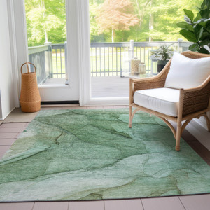 5' X 8' Green And Sage Abstract Washable Indoor Outdoor Area Rug