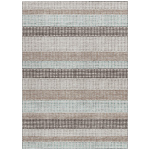 3' X 5' Taupe And Ivory Striped Washable Indoor Outdoor Area Rug - Taupe, Ivory