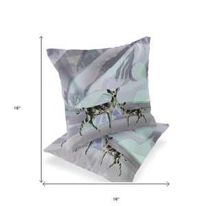 Set of Two 16" X 16" Black and Purple Deer Abstract Indoor Outdoor Throw Pillow
