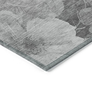5' X 8' Gray And Charcoal Floral Washable Indoor Outdoor Area Rug