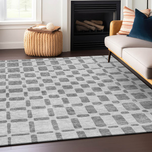 3' X 5' Gray And Ivory Geometric Washable Indoor Outdoor Area Rug - 608219236793