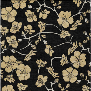 3' X 5' Black And Gold Floral Washable Indoor Outdoor Area Rug