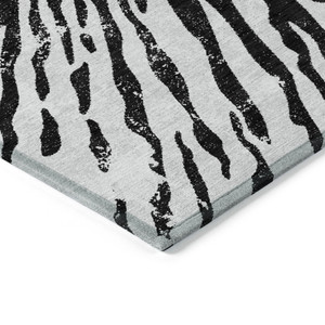 3' X 5' Ivory Black And Gray Abstract Washable Indoor Outdoor Area Rug