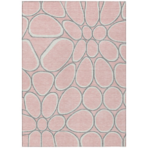 3' X 5' Pink Gray And Ivory Abstract Washable Indoor Outdoor Area Rug - 608219077549