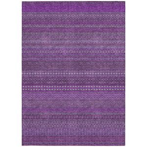 5' X 8' Eggplant Striped Washable Non Skid Indoor Outdoor Area Rug