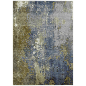 5' X 8' Khaki And Denim Blue Abstract Washable Indoor Outdoor Area Rug