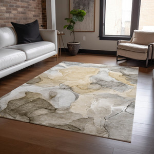 5' X 8' Brown Abstract Washable Non Skid Indoor Outdoor Area Rug