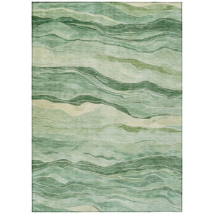3' X 5' Green Striped Washable Indoor Outdoor Area Rug