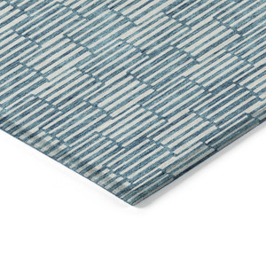 5' X 8' Teal Blue And Ivory Geometric Washable Indoor Outdoor Area Rug - 608219225902