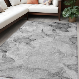 5' X 8' Gray Abstract Washable Non Skid Indoor Outdoor Area Rug