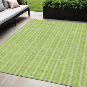 5' X 8' Lime Green And Ivory Striped Washable Indoor Outdoor Area Rug - 608219275549