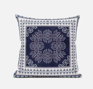 20"x20" Blue Pink White Blown Seam Suede Geometric Throw Pillow