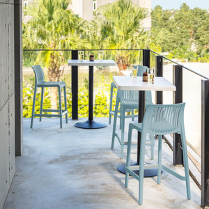 Set of Two 26" Baby Blue Heavy Duty Plastic Low Back Outdoor Counter Height Bar Chairs - 880016508833