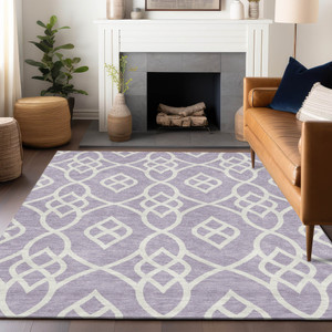 5' X 8' Lavender And Ivory Trellis Washable Indoor Outdoor Area Rug