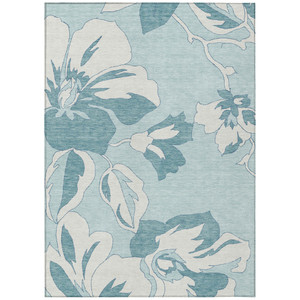 5' X 8' Teal Blue Aqua And Ivory Floral Washable Indoor Outdoor Area Rug Transitional Style - Teal Blue, Aqua, Ivory Color