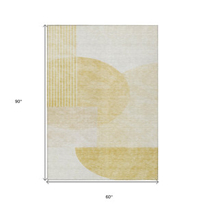 5' X 8' Gold Wheat And Ivory Geometric Washable Indoor Outdoor Area Rug