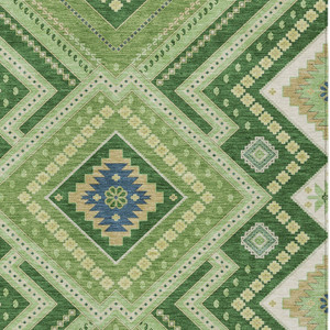 5' X 8' Green Ivory And Beige Tribal Washable Indoor Outdoor Area Rug