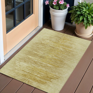 3' X 5' Gold And Wheat Abstract Washable Indoor Outdoor Area Rug