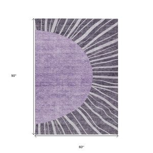 5' X 8' Purple Eggplant And Lavender Abstract Washable Indoor Outdoor Area Rug