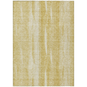 5' X 8' Gold Wheat And Ivory Botanical Leaves Washable Indoor Outdoor Area Rug